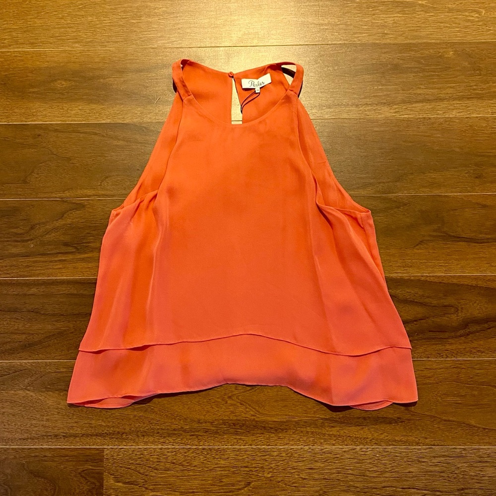 Parker NY 100% silk NWT coral tank XS